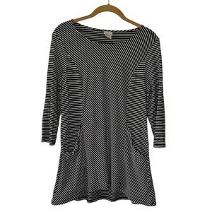 Chico's Women’s Black White Striped Tunic Pockets Medium